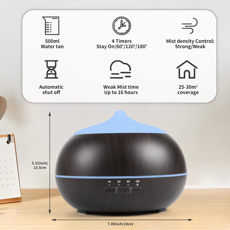 NiceFEN WR1-25000 Essential Oil Diffuser - BPA Free Ultrasonic Aromatherapy Diffuser, with 7-Color Lights Waterless Auto Shut Off - Image 6