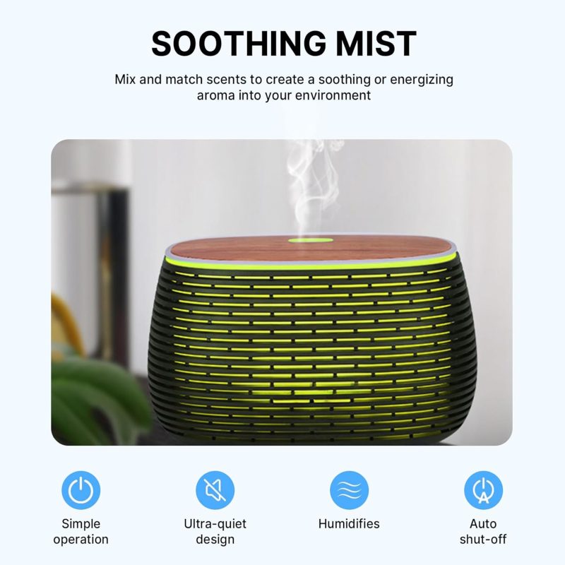 Essential Oil Diffuser, 400ml Aromatherapy Diffuser for Essential Oils, Ultrasonic Diffuser with 2 Mist Modes, Cool Mist Humidifier with 7 LED Color Lights and Auto-Off Safety, for Large Room Office - Image 3