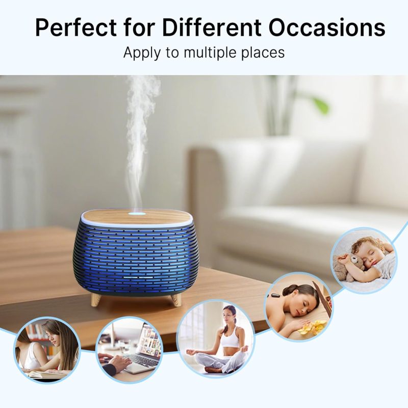 Essential Oil Diffuser, 400ml Aromatherapy Diffuser for Essential Oils, Ultrasonic Diffuser with 2 Mist Modes, Cool Mist Humidifier with 7 LED Color Lights and Auto-Off Safety, for Large Room Office - Image 4