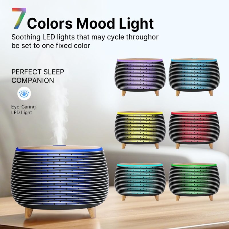Essential Oil Diffuser, 400ml Aromatherapy Diffuser for Essential Oils, Ultrasonic Diffuser with 2 Mist Modes, Cool Mist Humidifier with 7 LED Color Lights and Auto-Off Safety, for Large Room Office - Image 6