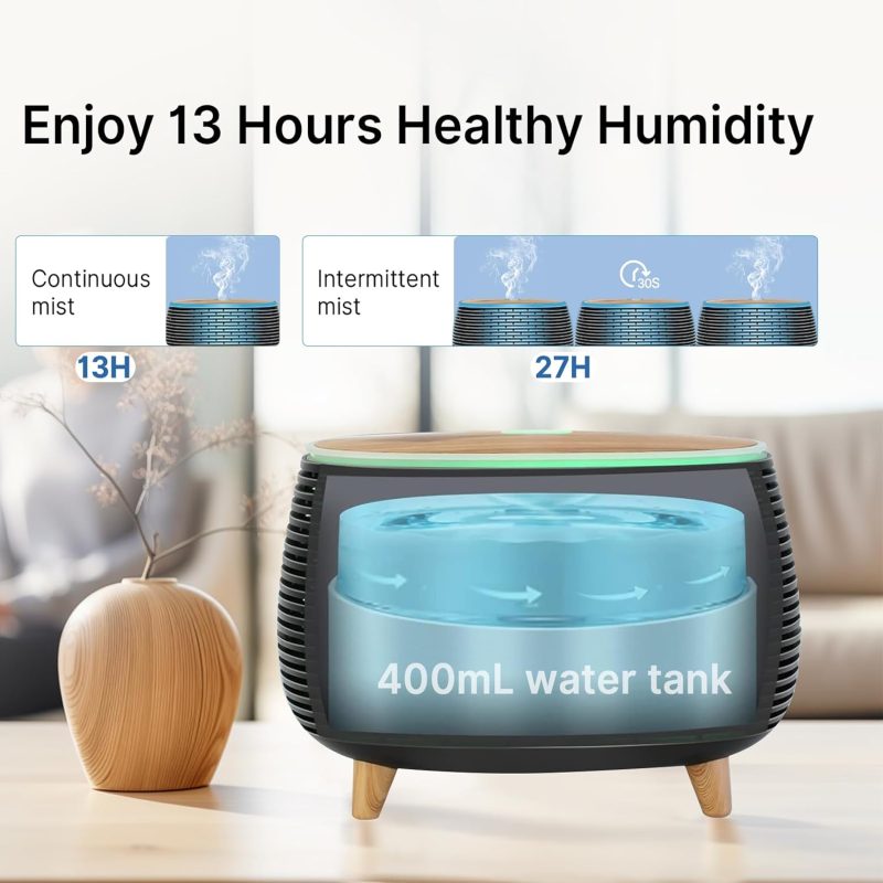 Essential Oil Diffuser, 400ml Aromatherapy Diffuser for Essential Oils, Ultrasonic Diffuser with 2 Mist Modes, Cool Mist Humidifier with 7 LED Color Lights and Auto-Off Safety, for Large Room Office - Image 5
