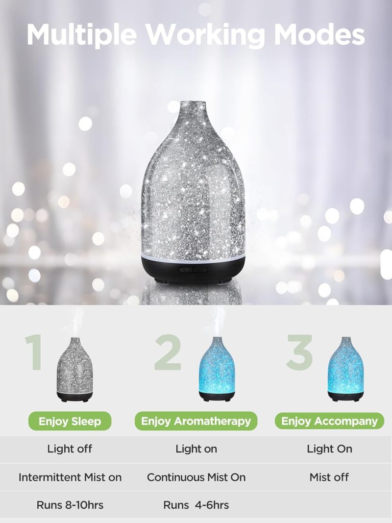 NiceFEN Oil Diffuser, Aromatherapy Diffuser for Essential Oils 150ml Scent Diffuser Ultrasonic Cool Mist Humidifier with 2 Mist Modes 7 Color Lights - Image 3